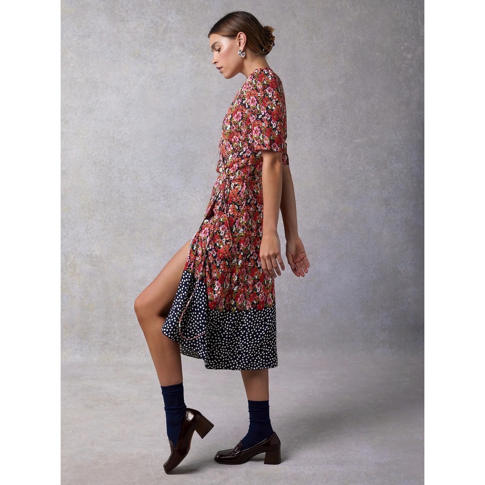 Rouje Paris Gabin Floral Print Midi Dress Short Sleeve Wrap‎ Size XS Chic French